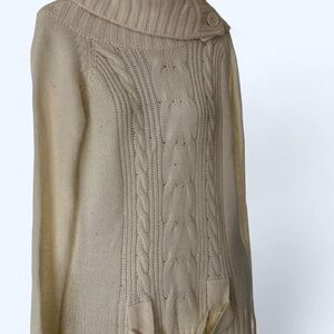 Chesley Beige Cowl Neck Sweater L with Button Detail